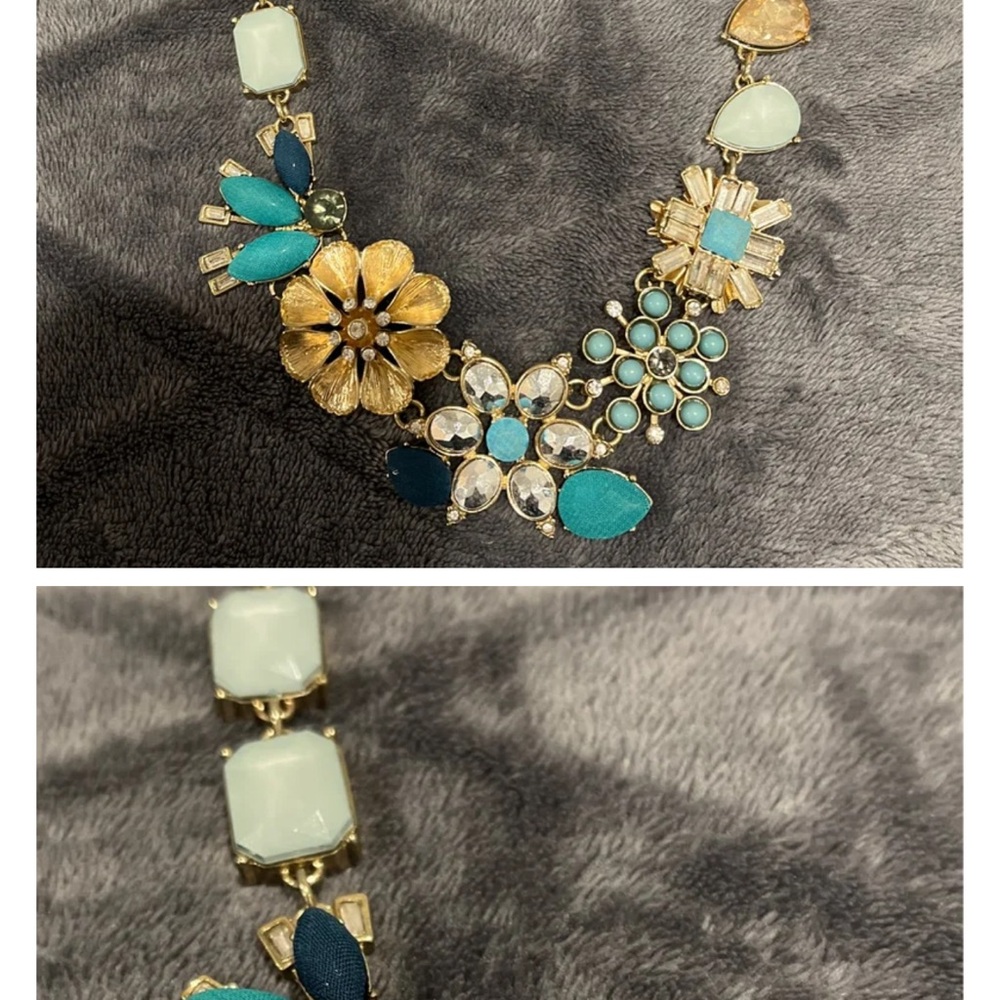 Floral Statement Necklace in Gold and Blue
